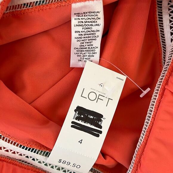 Ann Taylor Loft Swim Orange Floral One Piece Swimsuit with Tassels Size 4 NWT - Picture 5 of 12